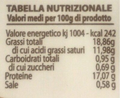 Mozzarella Laccio nutrition facts table