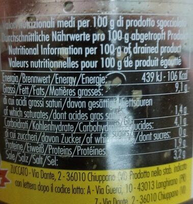 Capperi conditi in olio d'oliva nutrition facts table