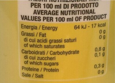 Succo di limone nutrition facts table