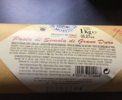 Morelli 1860 Spaghetti ingredients label