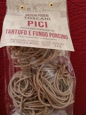 Pici al tartufo e funghi porcini front packaging