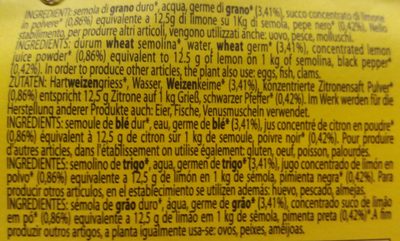 Linguine Citron & Poivre 250GR ingredients label