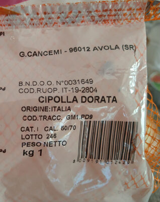 Cipolla dorata ingredients label