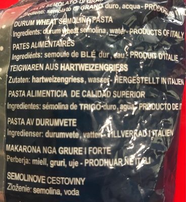 Macaroni ingredients label
