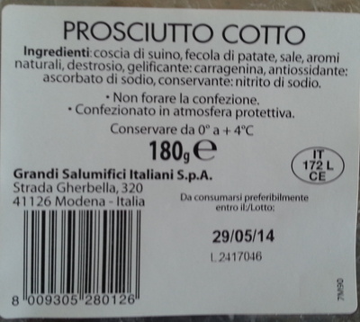 Prosciutto cotto front packaging