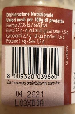 Salsa boscaiola nutrition facts table
