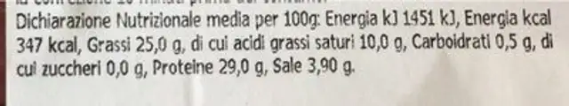 Salame Paesano nutrition facts table