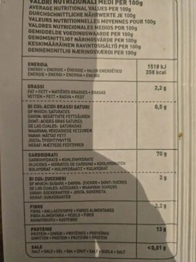 Farro dicocco fettuccine n° 74 ingredients label
