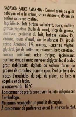 Zabaione-Amarena ingredients label