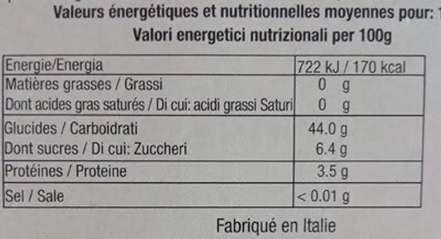 Polenta aux Bolets nutrition facts table