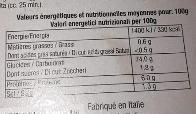 Risotto à la tomate et au basilic nutrition facts table
