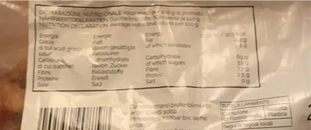 Ananas essiccato nutrition facts table