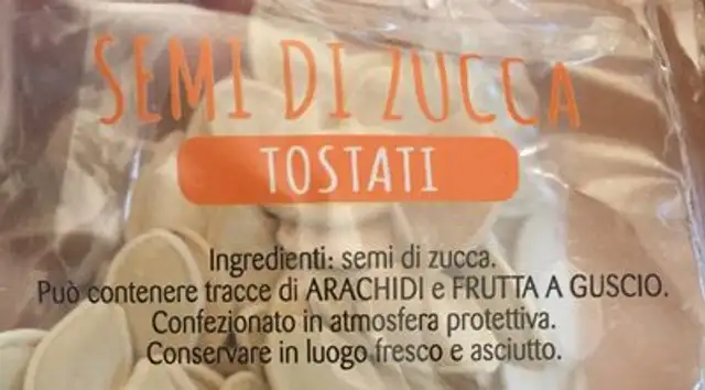 Semi di zucca tostati ingredients label