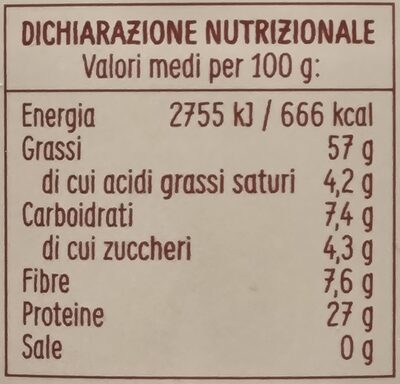 Crema di Mandorle Pelate Bio 100% nutrition facts table