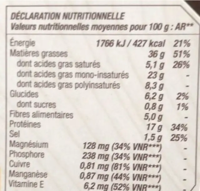 Le fermentino original nutrition facts table