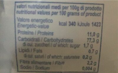 farina “00” nutrition facts table