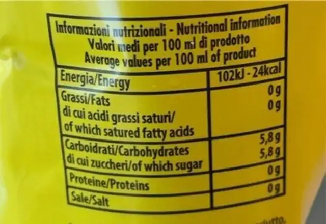 Thè al limone nutrition facts table