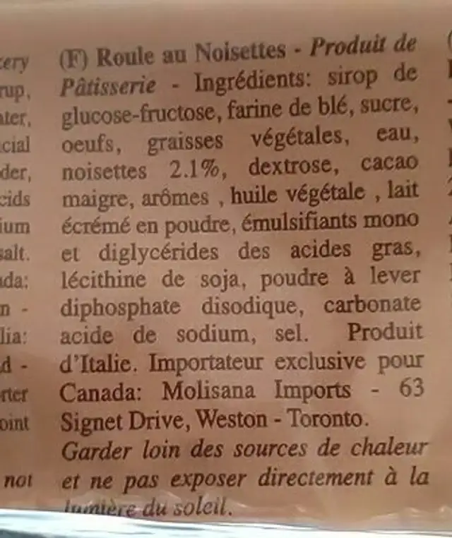 Rolli ingredients label