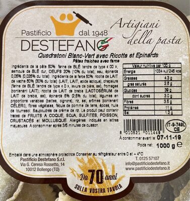 Quadratoni blanc-vert avec ricotta et épinards