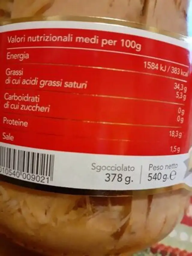 Filetti di tonno nutrition facts table