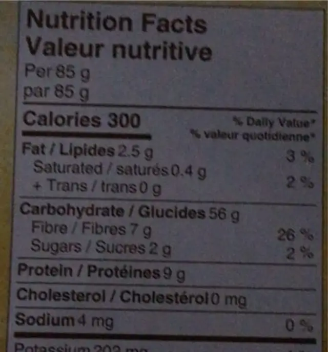 Spelt pasta nutrition facts table