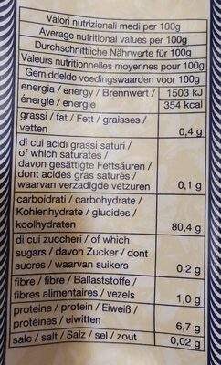 Riso Vialone Nano nutrition facts table