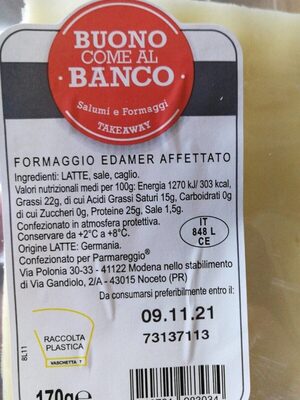 Formaggio edamer affettato