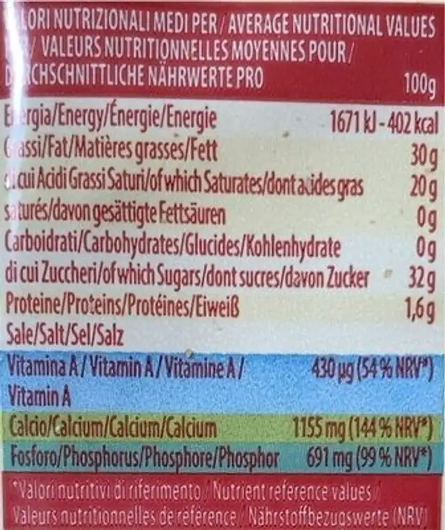 Parmigiano grattuggiato vacche rosse nutrition facts table