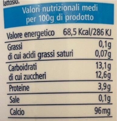 Yogurt magro 0,1% grassi nutrition facts table