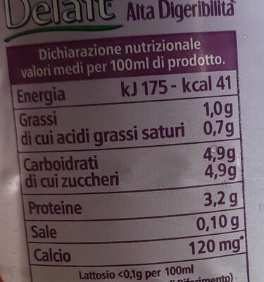 Dela'it latte alta digeribilità nutrition facts table