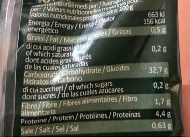 Gnocchi de patates nutrition facts table