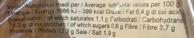 Sfizzi biologici nutrition facts table