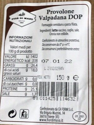 Provolone Valpadana DOP front packaging