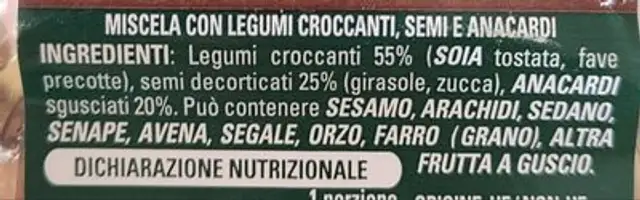 Con fiocchi croccanti di legumi ingredients label