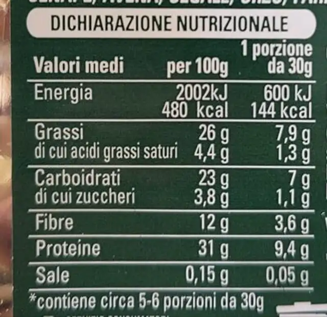 Con fiocchi croccanti di legumi nutrition facts table