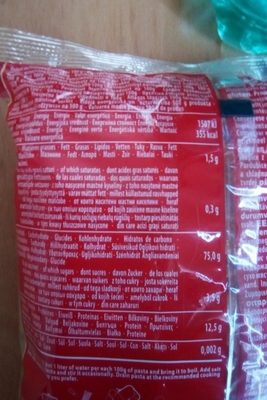 Canneroni Rigati ingredients label