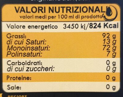 Lametia huile d'olive extra vierge nutrition facts table