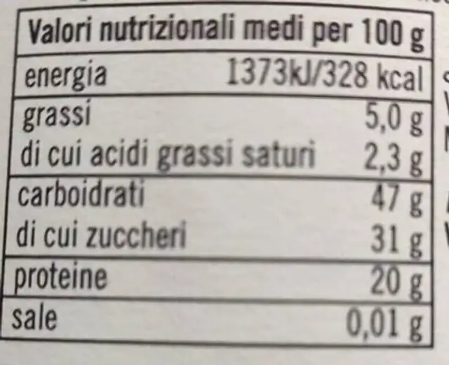 Polline d'api biologico nutrition facts table