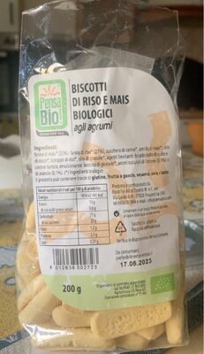 Biscotti di riso e mais biologici agli agrumi front packaging