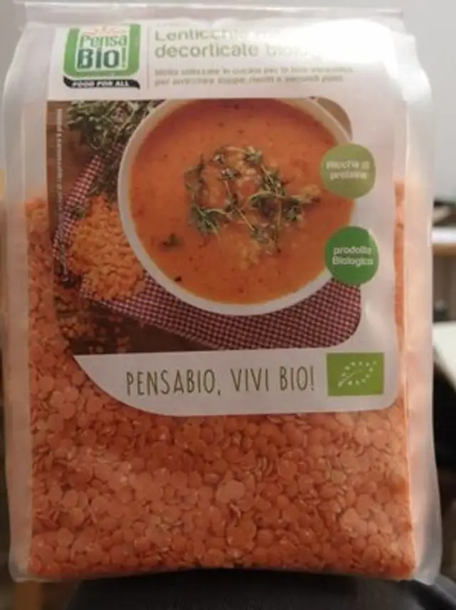 Lenticchie rosse decorticate biologiche front packaging