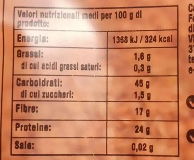 Lenticchie rosse decorticate biologiche nutrition facts table