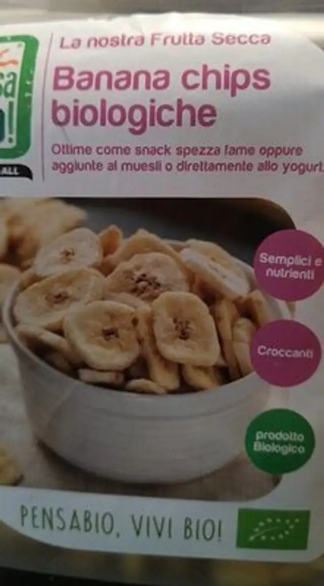 Banana Chips biologiche front packaging