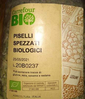 Piselli secchi spezzati biologici front packaging