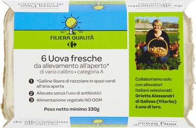 Filiera qualità uova fresche di vario calibro front packaging
