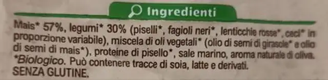 Triangolini di mais con legumi ingredients label