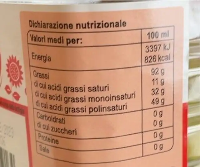 Olio di semi di girasole per frittura nutrition facts table