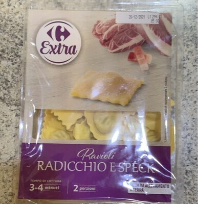 Ravioli raricchio e speck front packaging