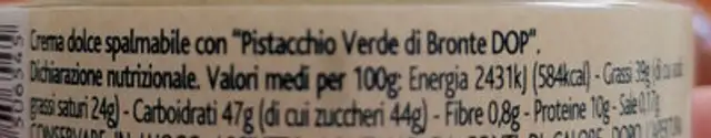Crema con pistacchio nutrition facts table
