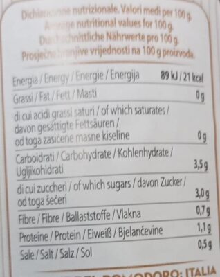Passata di pomodoro nutrition facts table