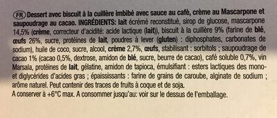 Solo Italia Tiramisu Excellence ingredients label